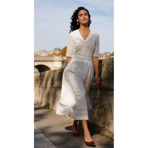 Fiona Cotton White Casual Midi Dress Size Small